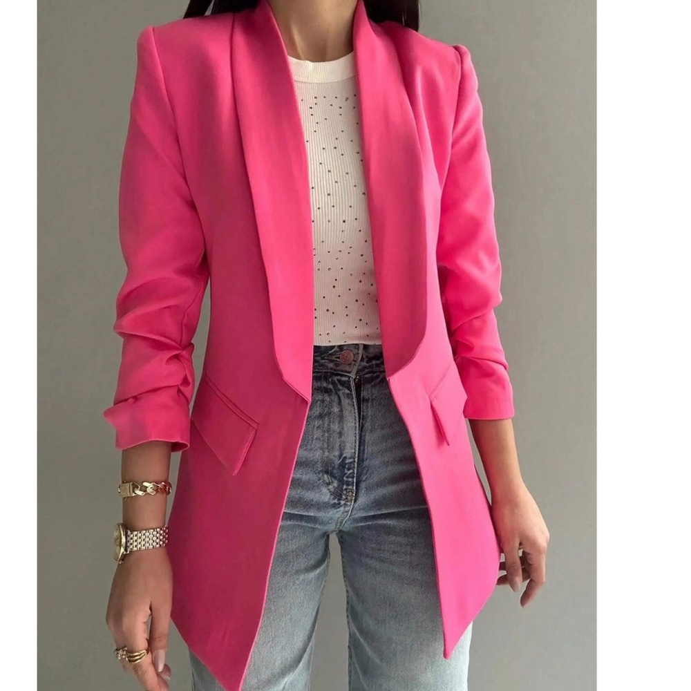 Plus Classic Solid Open Front Jacket Blazer - Picture 2 of 6